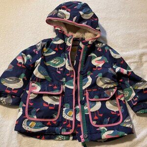 Mini Boden Fleece Lined Girls Hooded Winter Jacket Sz 3-4T